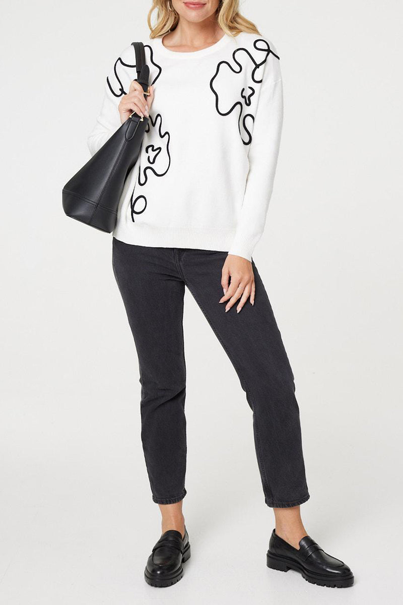 WHITE | Abstract Trim Long Sleeve Jumper