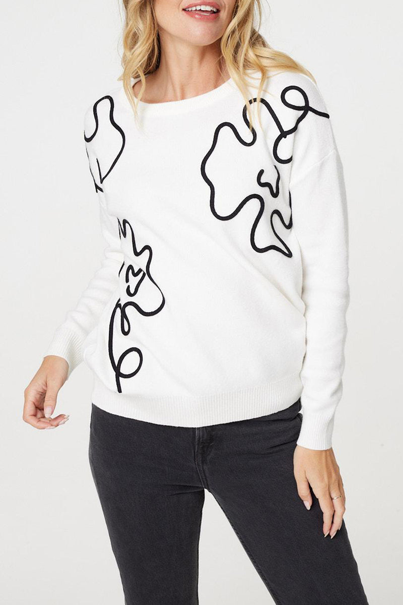 WHITE | Abstract Trim Long Sleeve Jumper