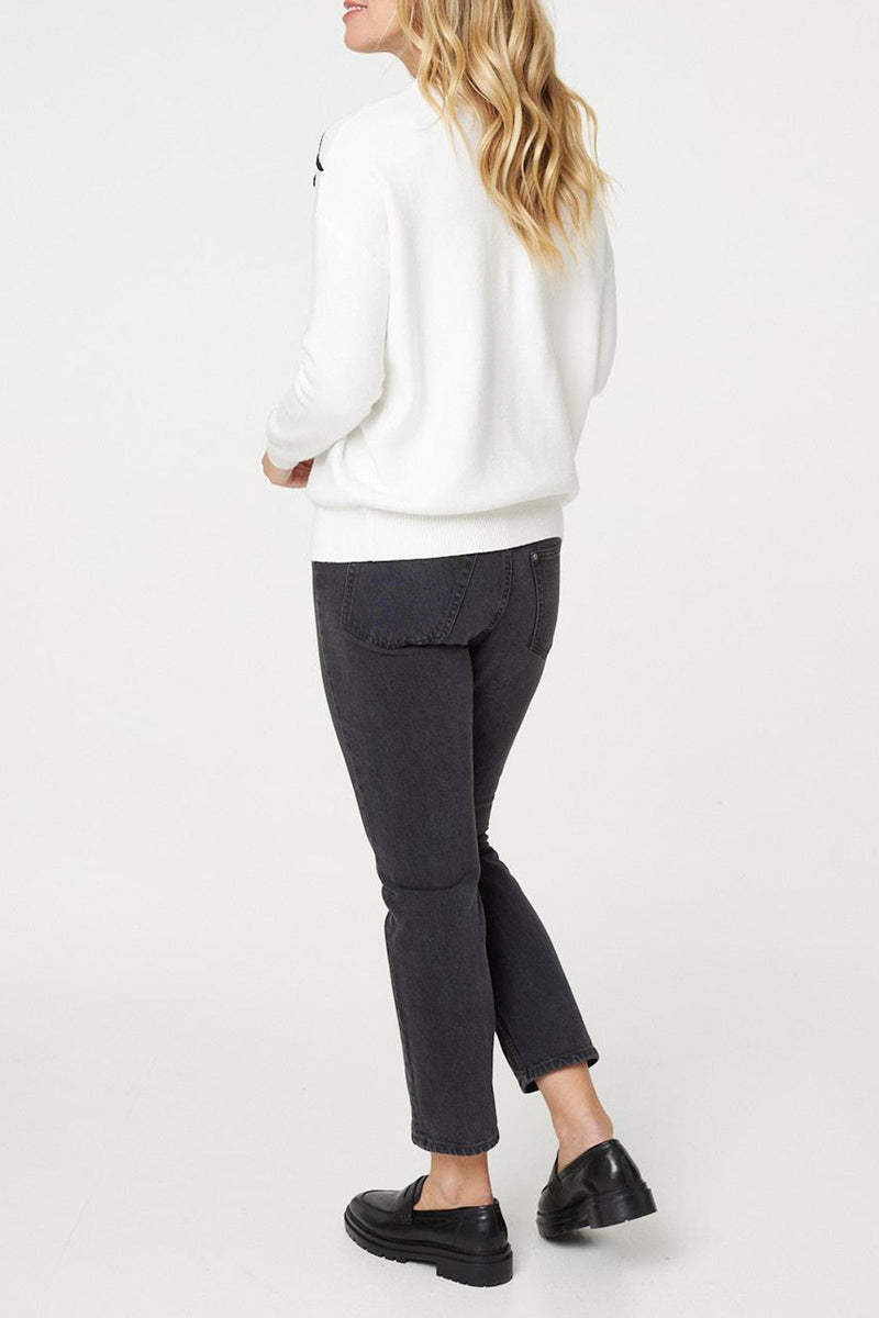 WHITE | Abstract Trim Long Sleeve Jumper