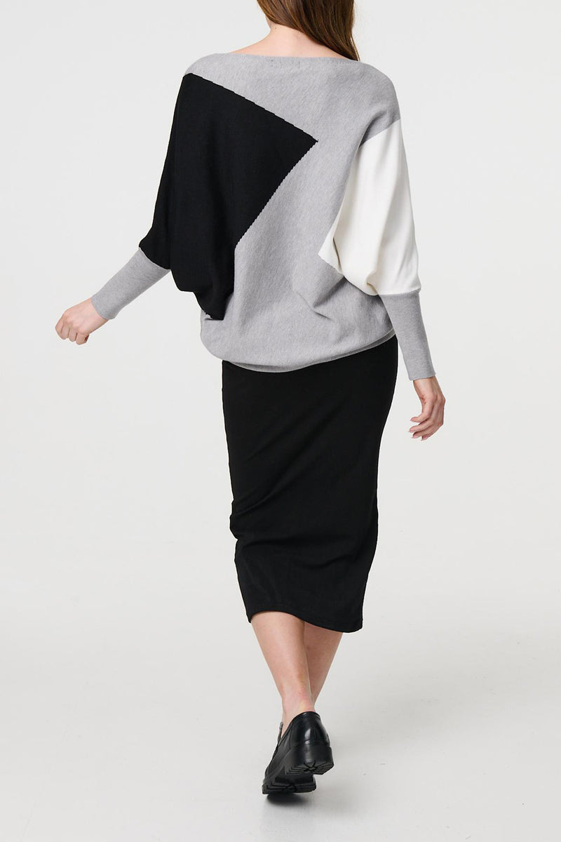 GREY | Colour Block Oversized Batwing Sleeve Jumper
