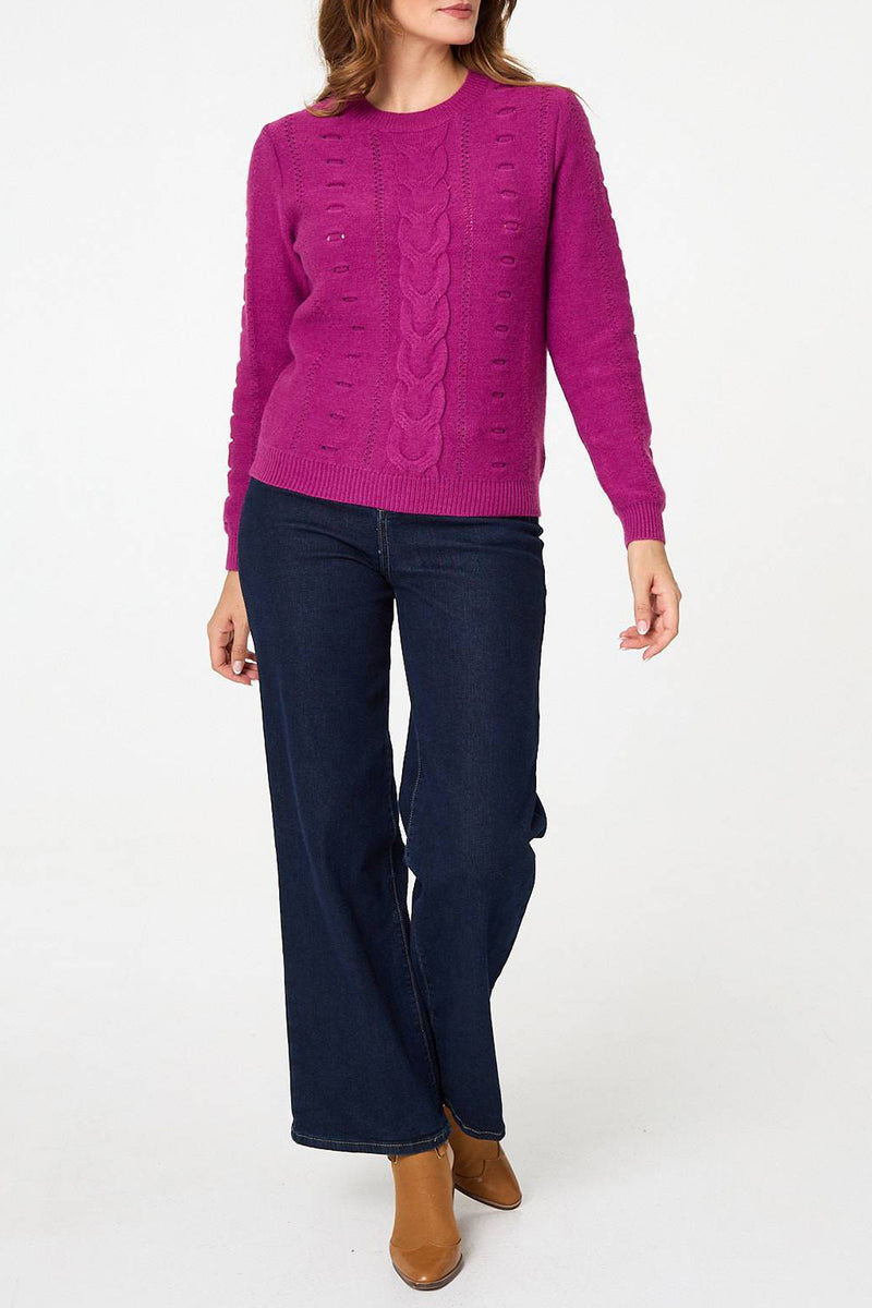 ORCHID| Cable Knit Crew Neck Relaxed Jumper