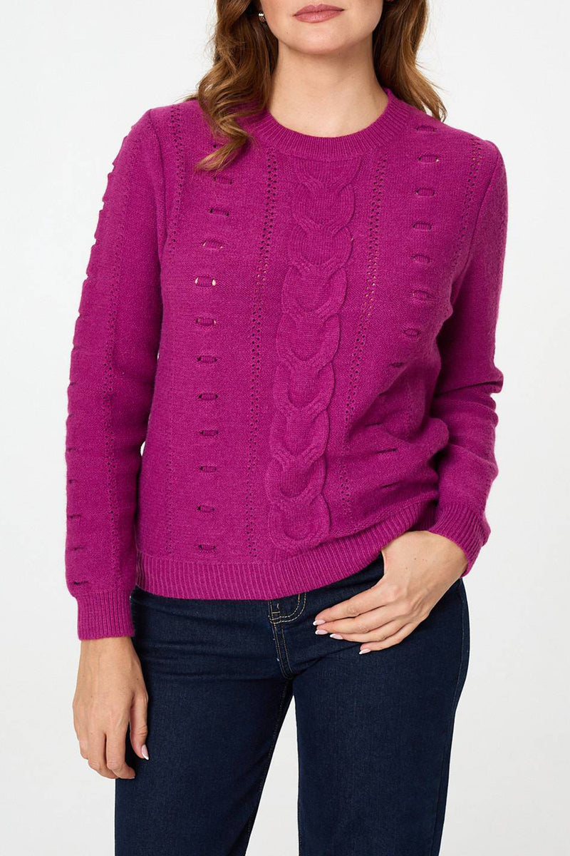 ORCHID| Cable Knit Crew Neck Relaxed Jumper