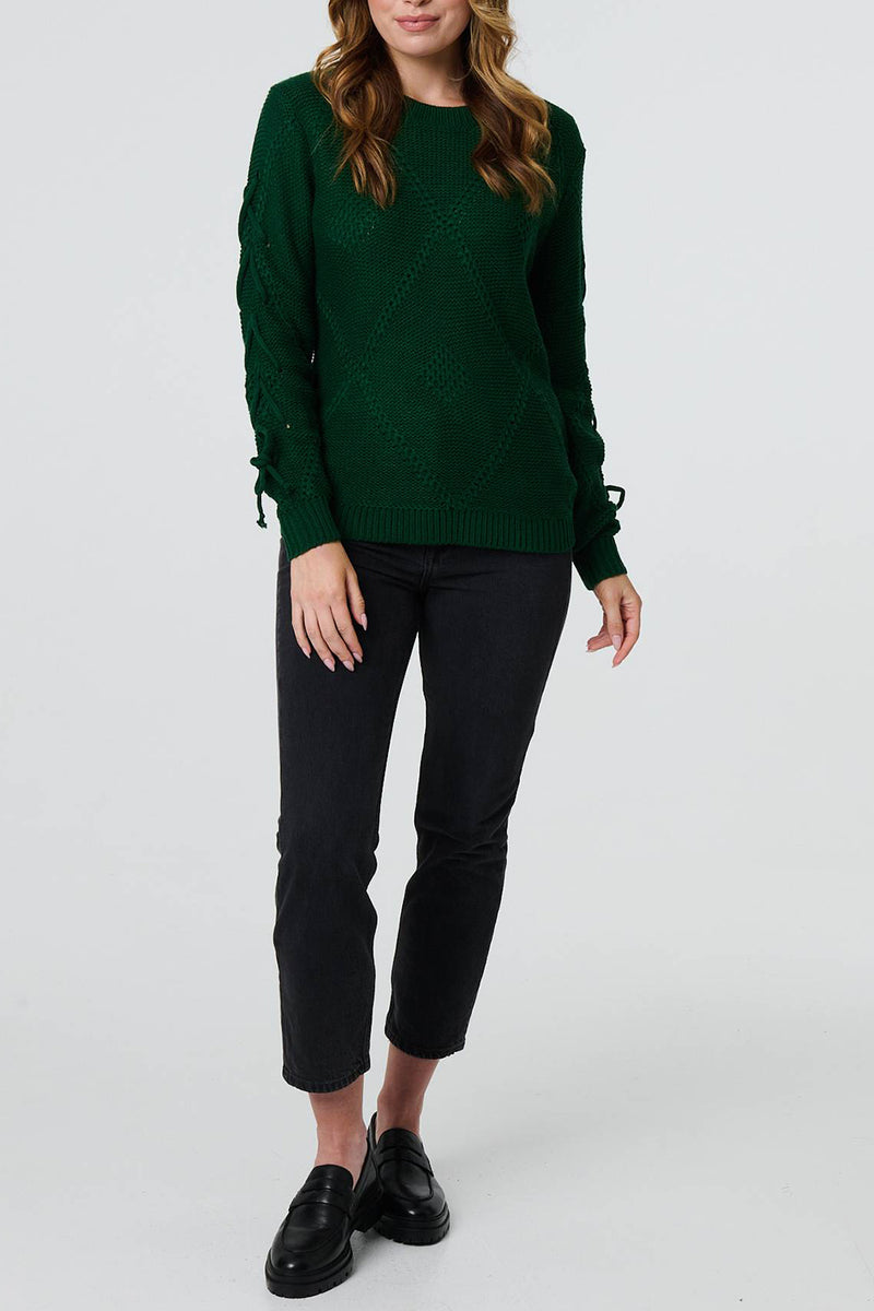 GREEN | Embroidered Tie Sleeve Knitted Jumper