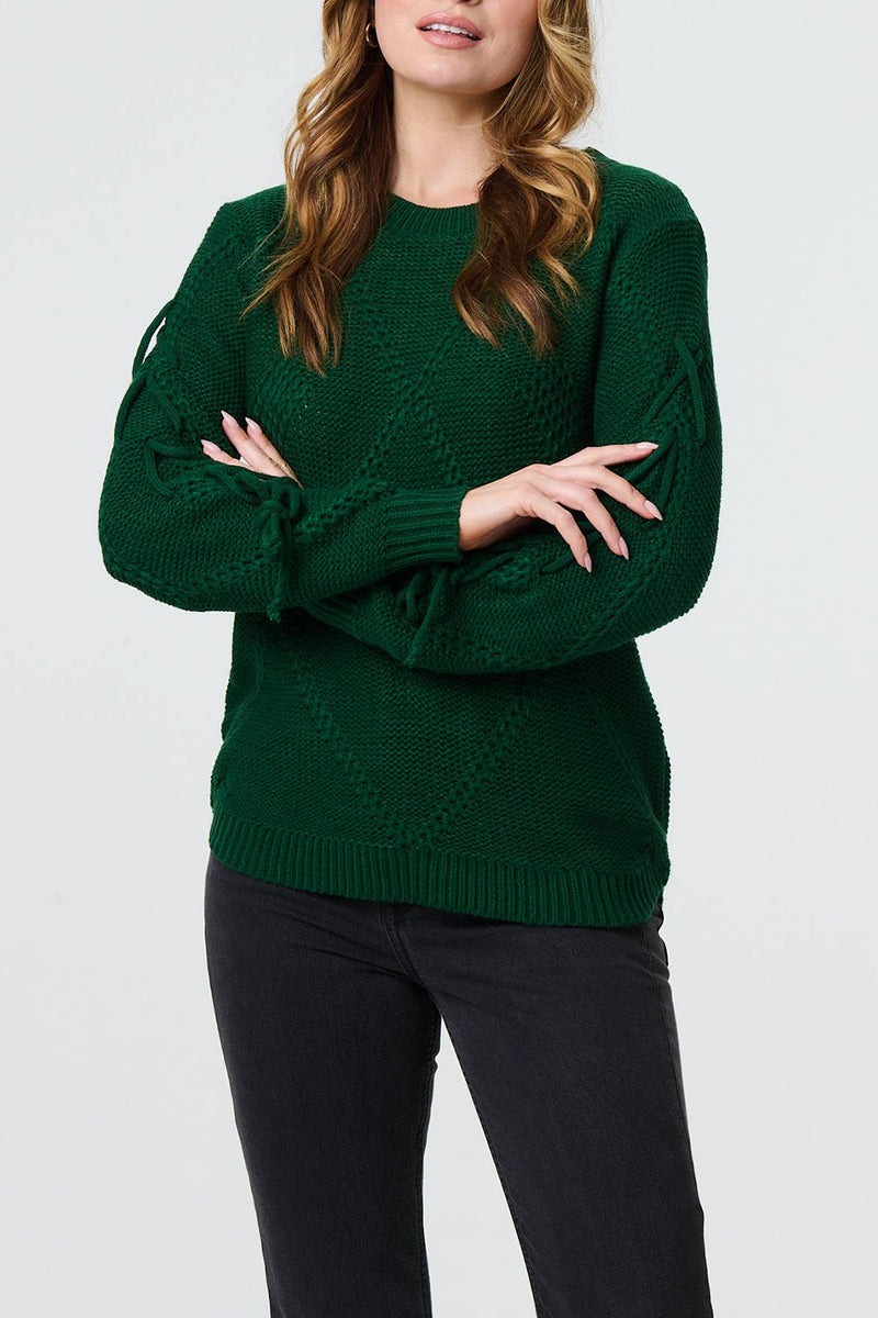 GREEN | Embroidered Tie Sleeve Knitted Jumper