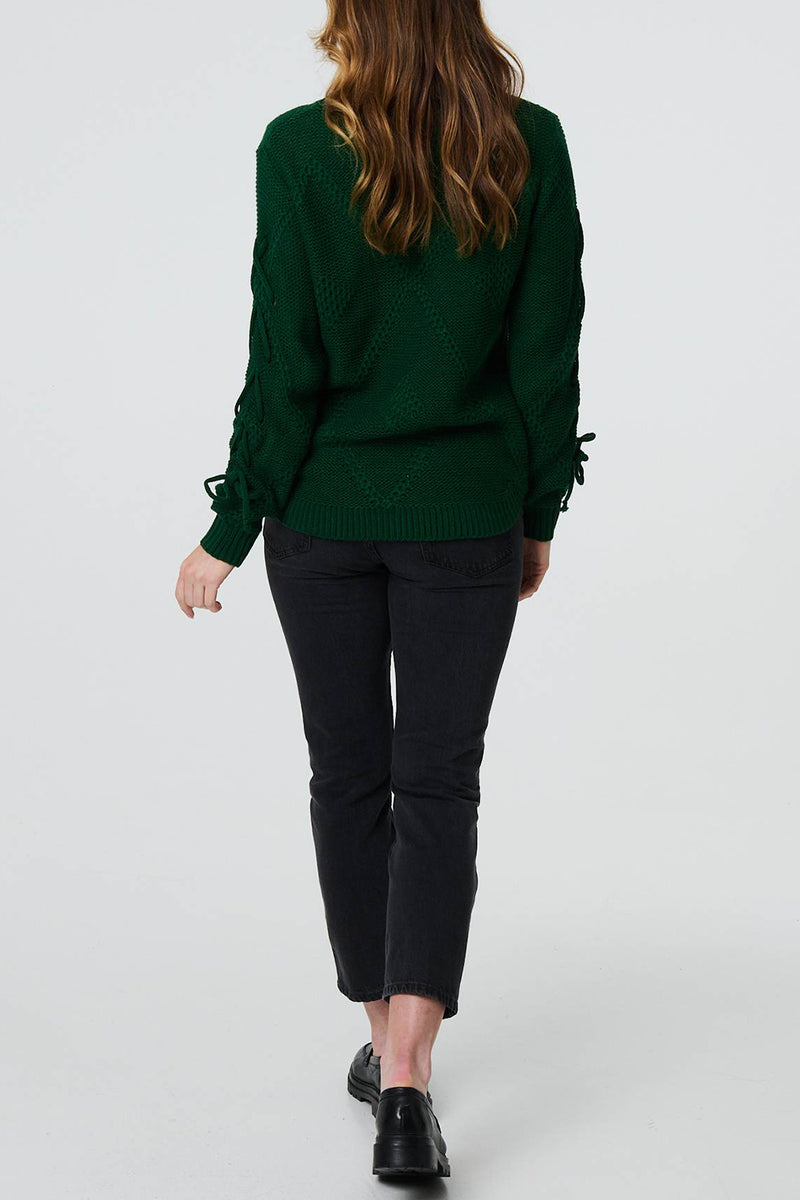GREEN | Embroidered Tie Sleeve Knitted Jumper