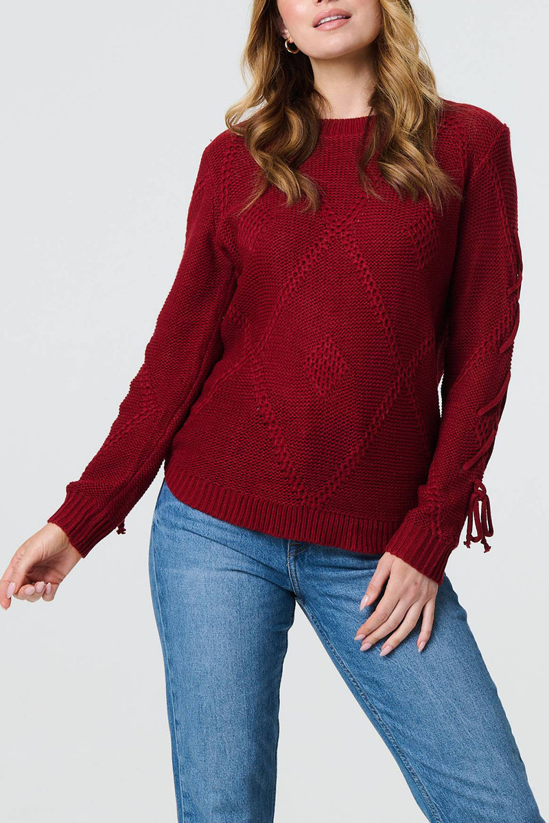 RED | Embroidered Tie Sleeve Knitted Jumper