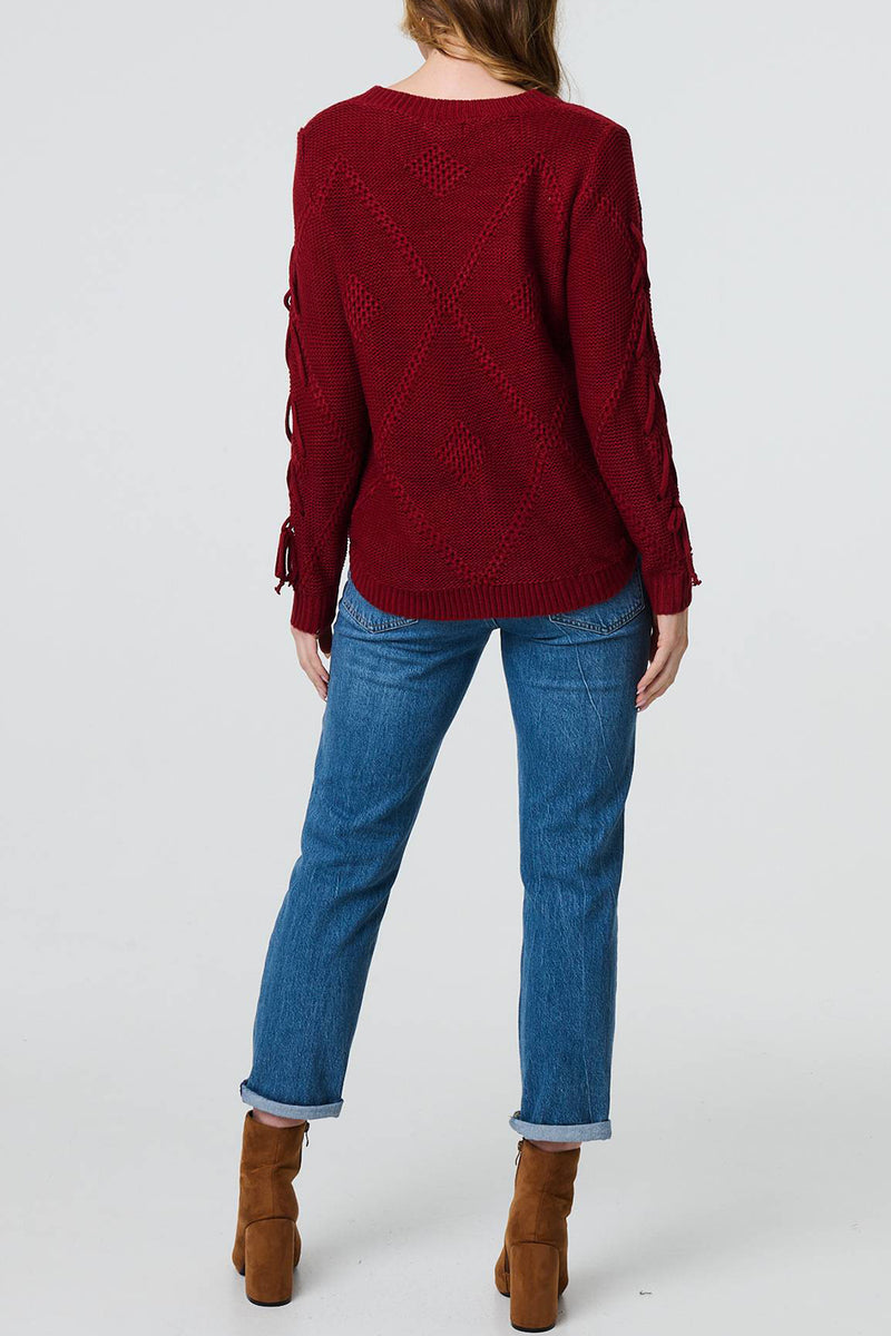 RED | Embroidered Tie Sleeve Knitted Jumper