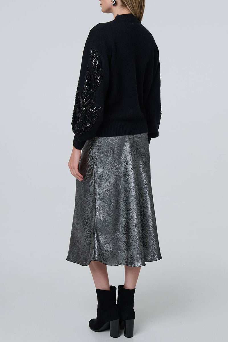 BLACK | Sequin Embellished Puff Sleeve Jumper