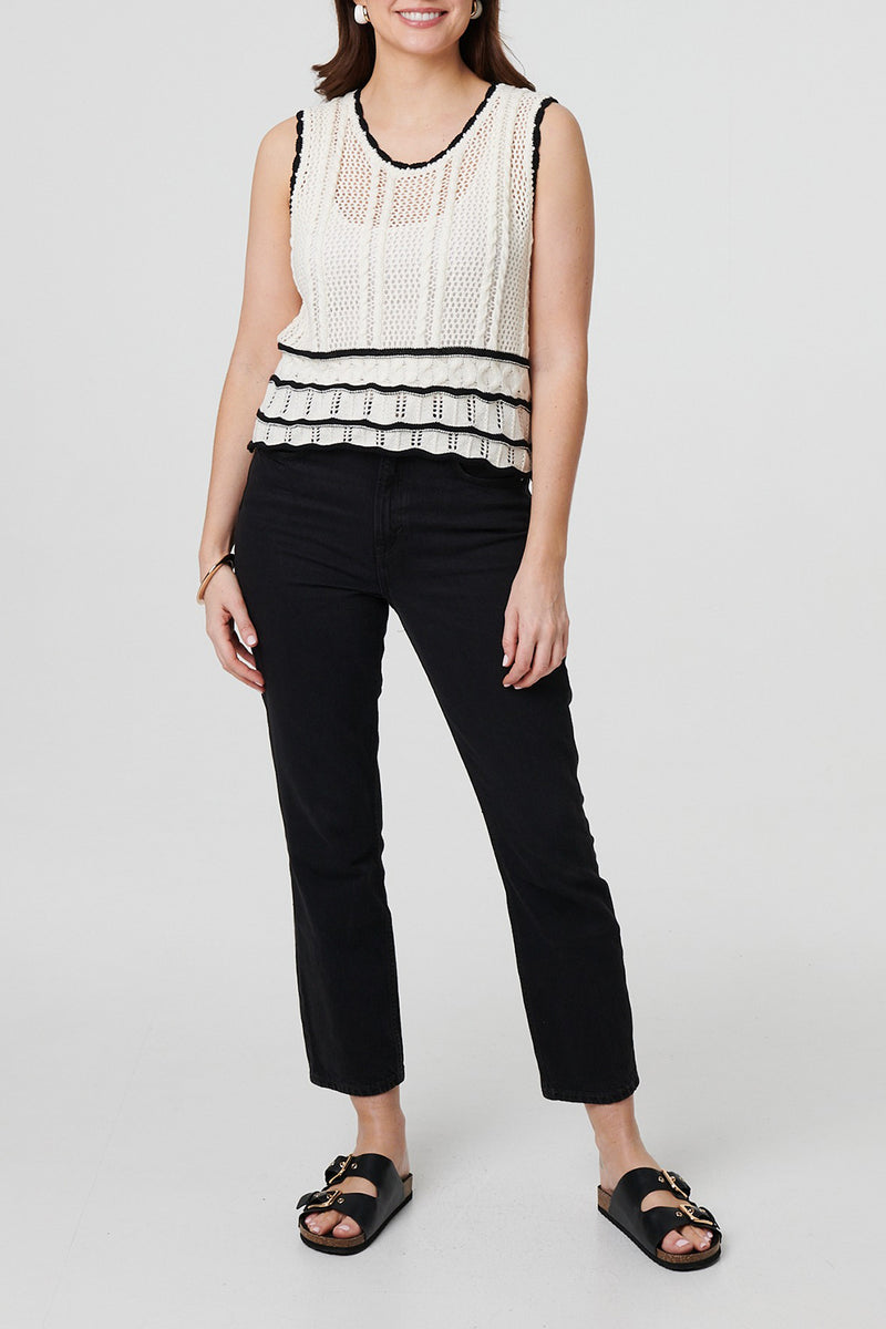 WHITE | Contrast Trim Crochet Sleeveless Top
