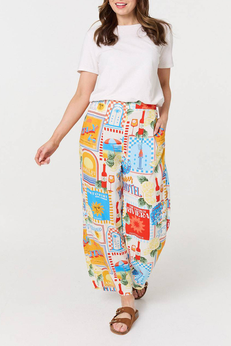 Multi orange | Patchwork Print High Waist Trousers