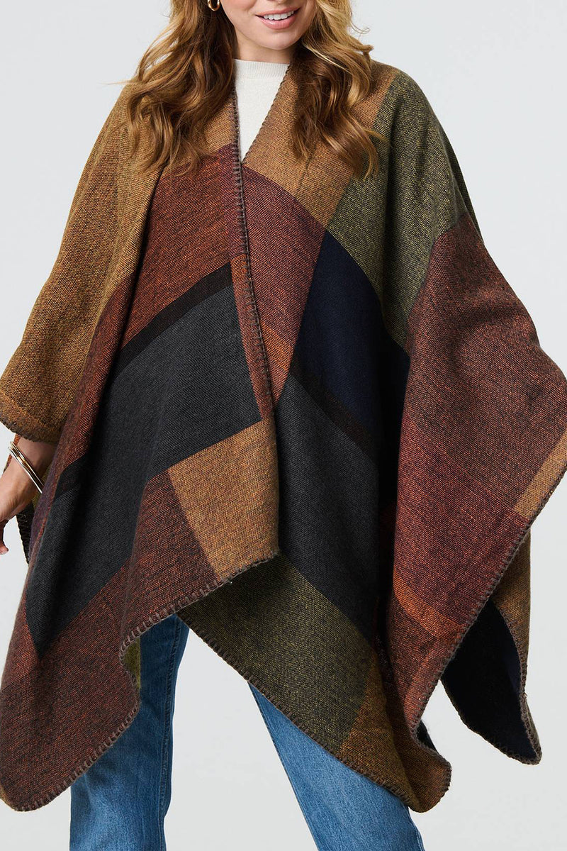 CHOCOLATE | Colour Block High Low 3/4 Sleeve Poncho