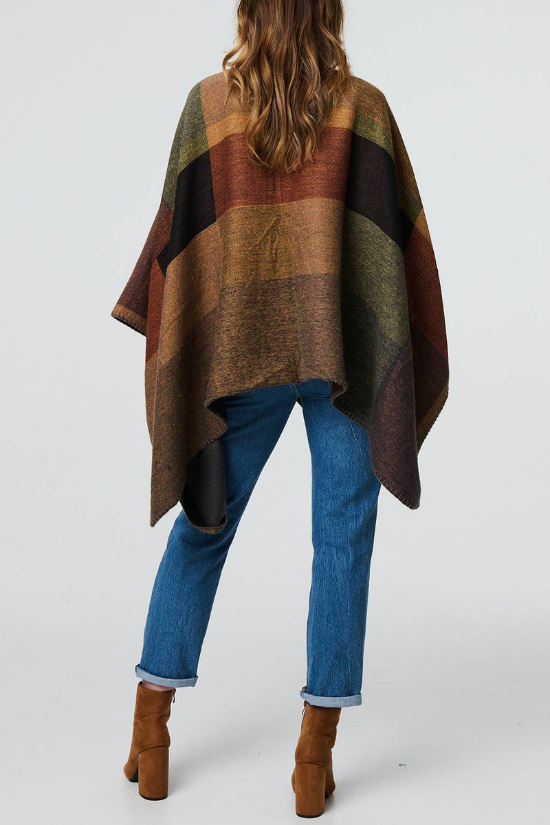 CHOCOLATE | Colour Block High Low 3/4 Sleeve Poncho