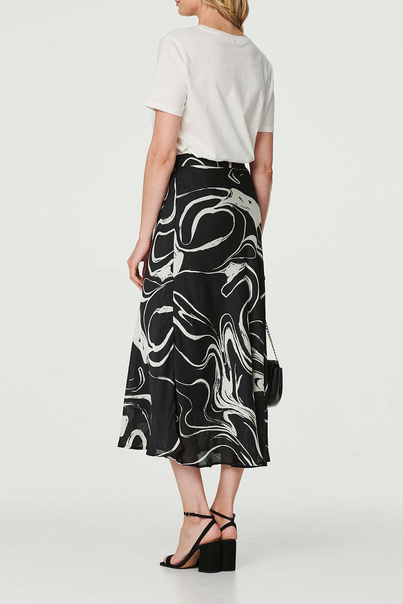 BLACK | Printed High Waist Straight Midi Skirt