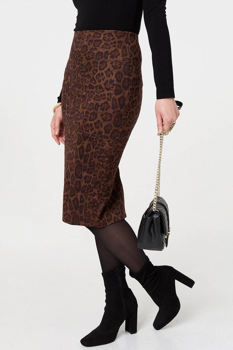CHOCOLATE | Animal Print Bodycon Pencil Midi Skirt