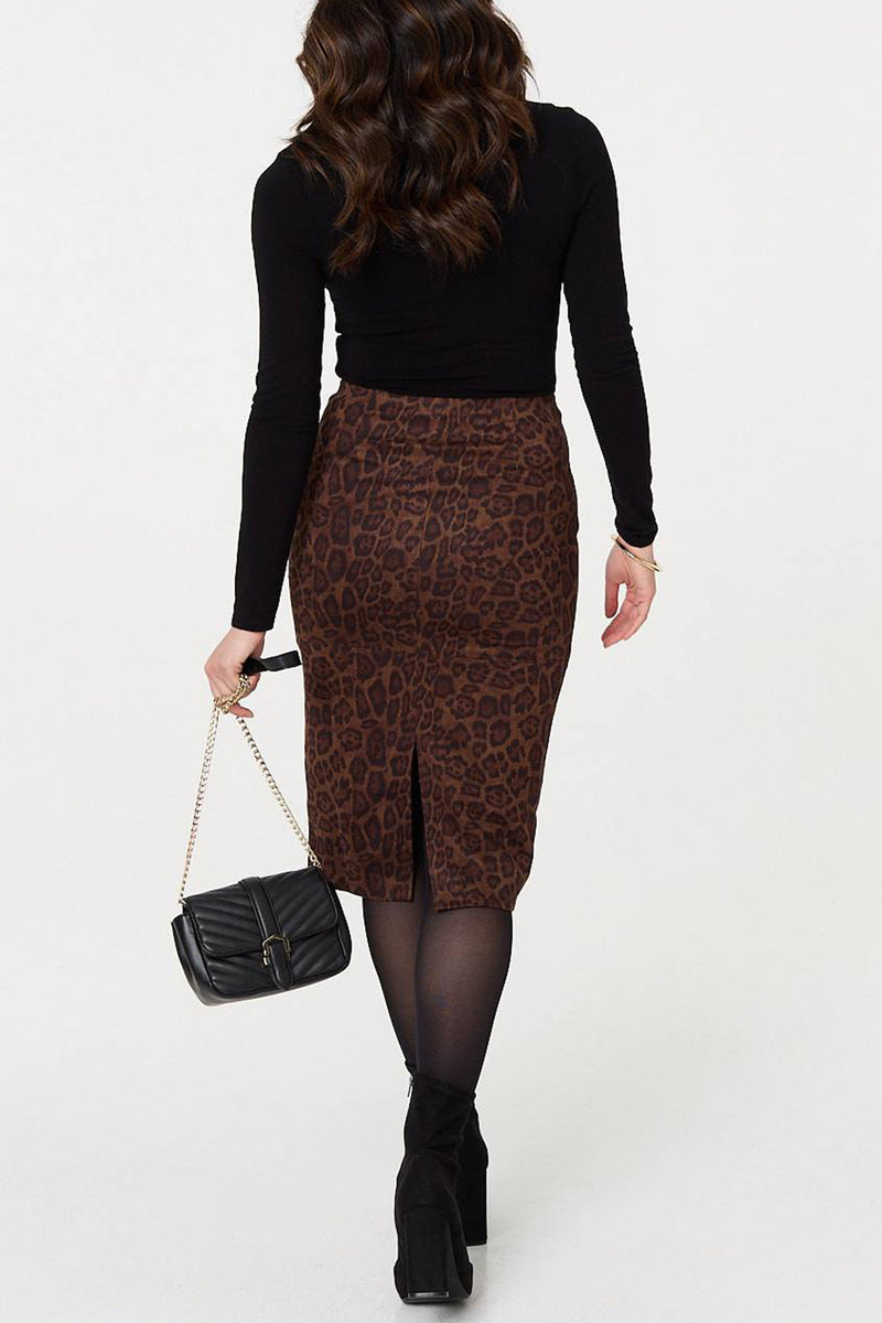 CHOCOLATE | Animal Print Bodycon Pencil Midi Skirt