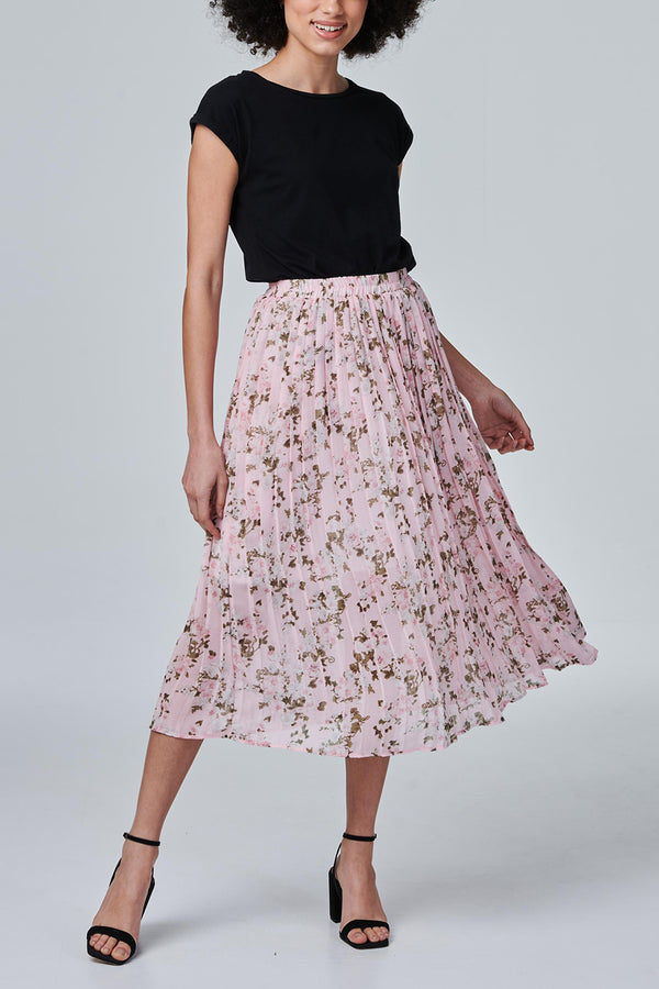 Pink | Floral Pleated High Waist Skirt