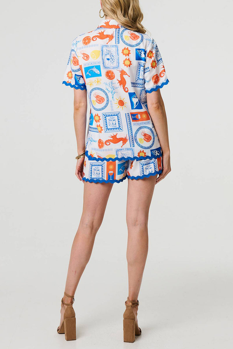 MULTI BLUE | Printed Shirt & Shorts Co-Ord Set