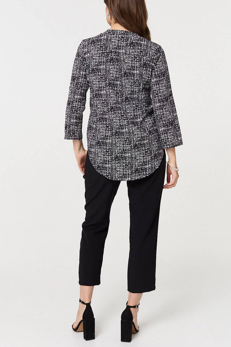 MULTI BLACK | Printed 3/4 Sleeve Collarless Blouse