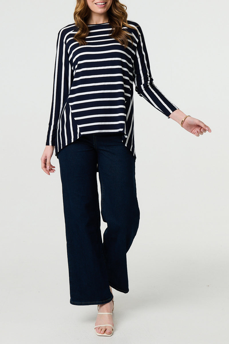 NAVY | Striped Long Batwing Sleeve Relaxed Top