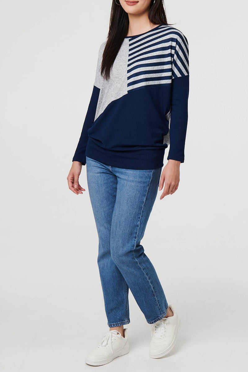 NAVY| Colour Block Oversized Jumper
