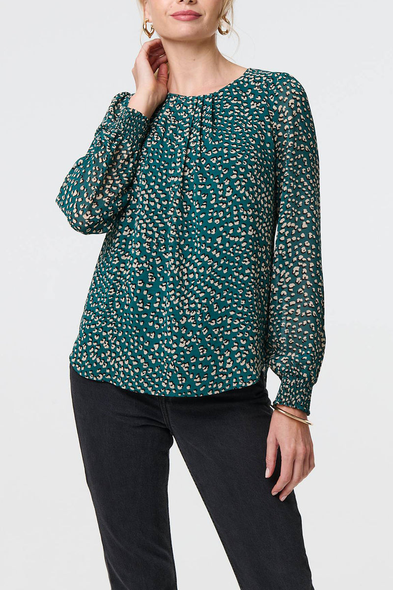 GREEN | Ditsy Floral Long Sleeve Relaxed Blouse