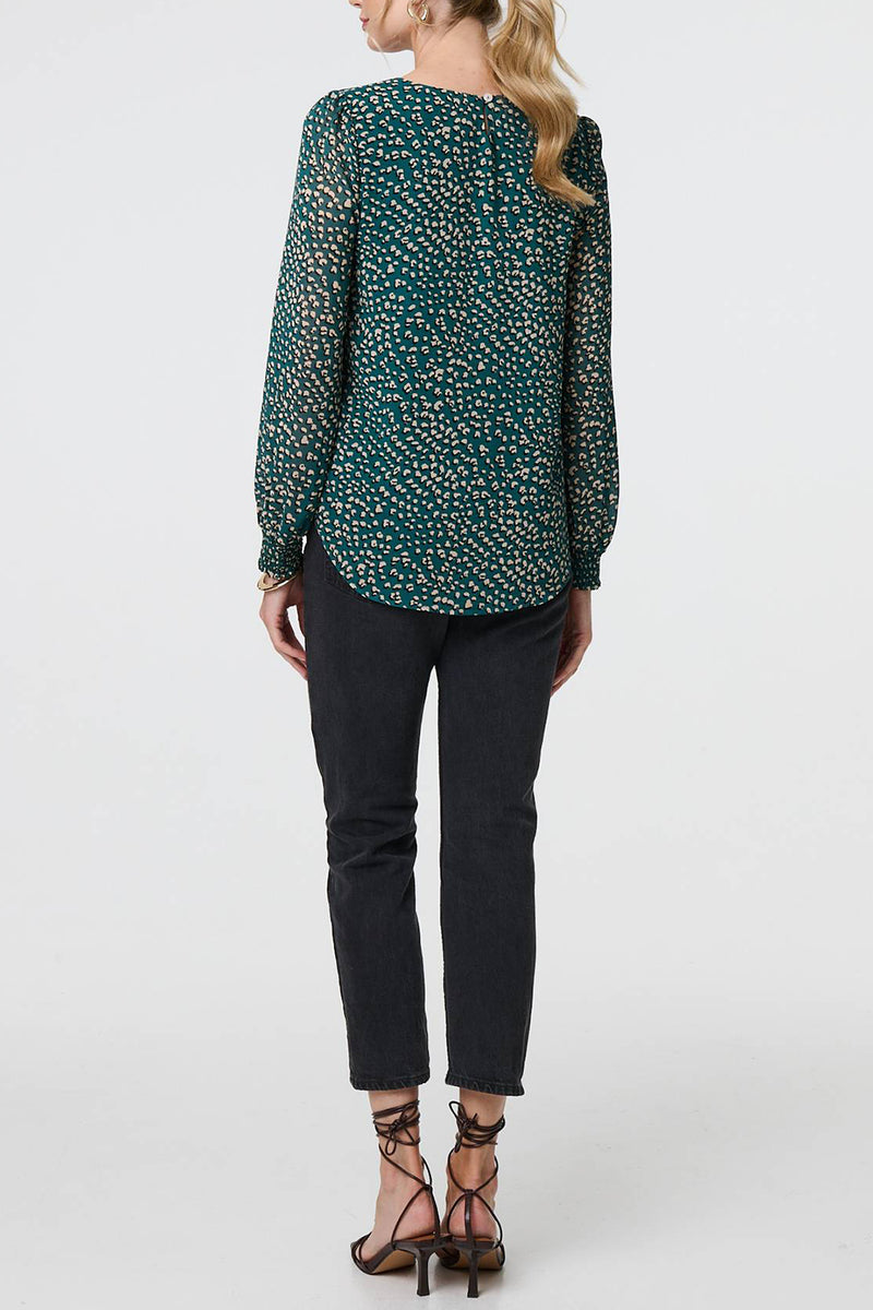 GREEN | Ditsy Floral Long Sleeve Relaxed Blouse