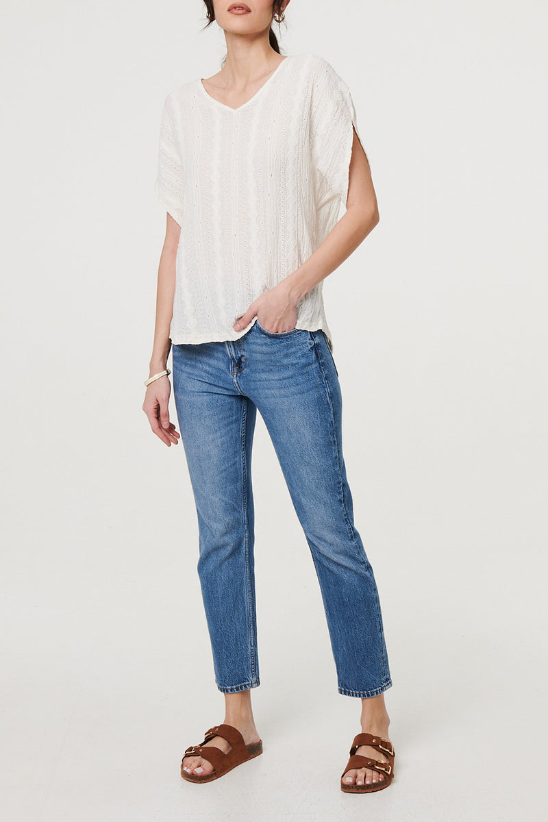 Ivory | Textured Lace Batwing Sleeve Relaxed Top