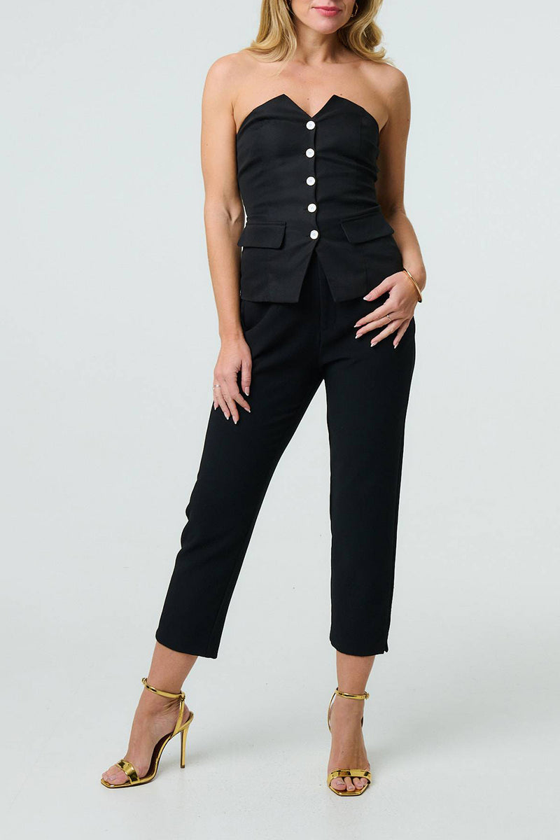 BLACK | Button Front Fitted Waistcoat Vest Top