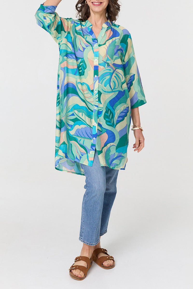 GREEN | Abstract V-Neck Relaxed Midi Shirt Dress