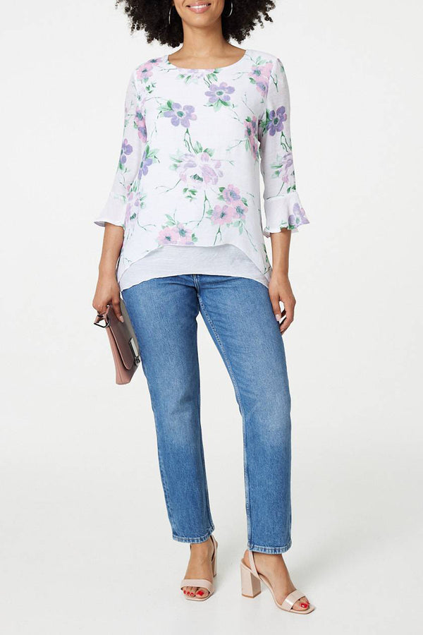 MULTIPINK | Floral Layered 3/4 Flute Sleeve Tunic