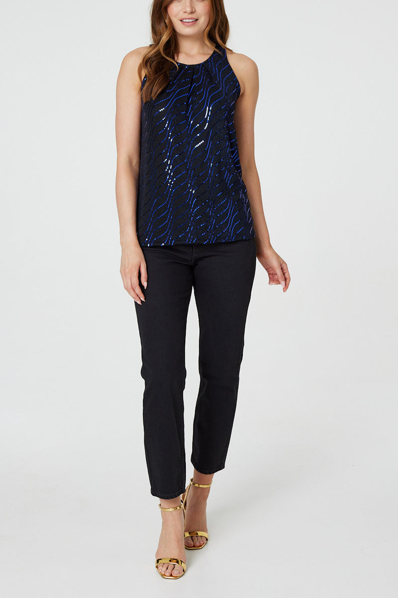 BLUE | Metallic Sleeveless Vest Top
