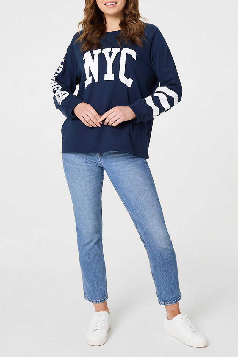 NAVY | Graphic Text Print Long Sleeve Jumper