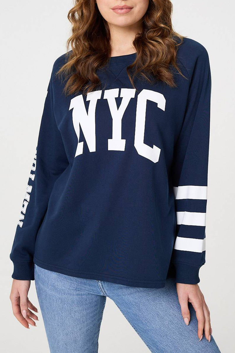 NAVY | Graphic Text Print Long Sleeve Jumper