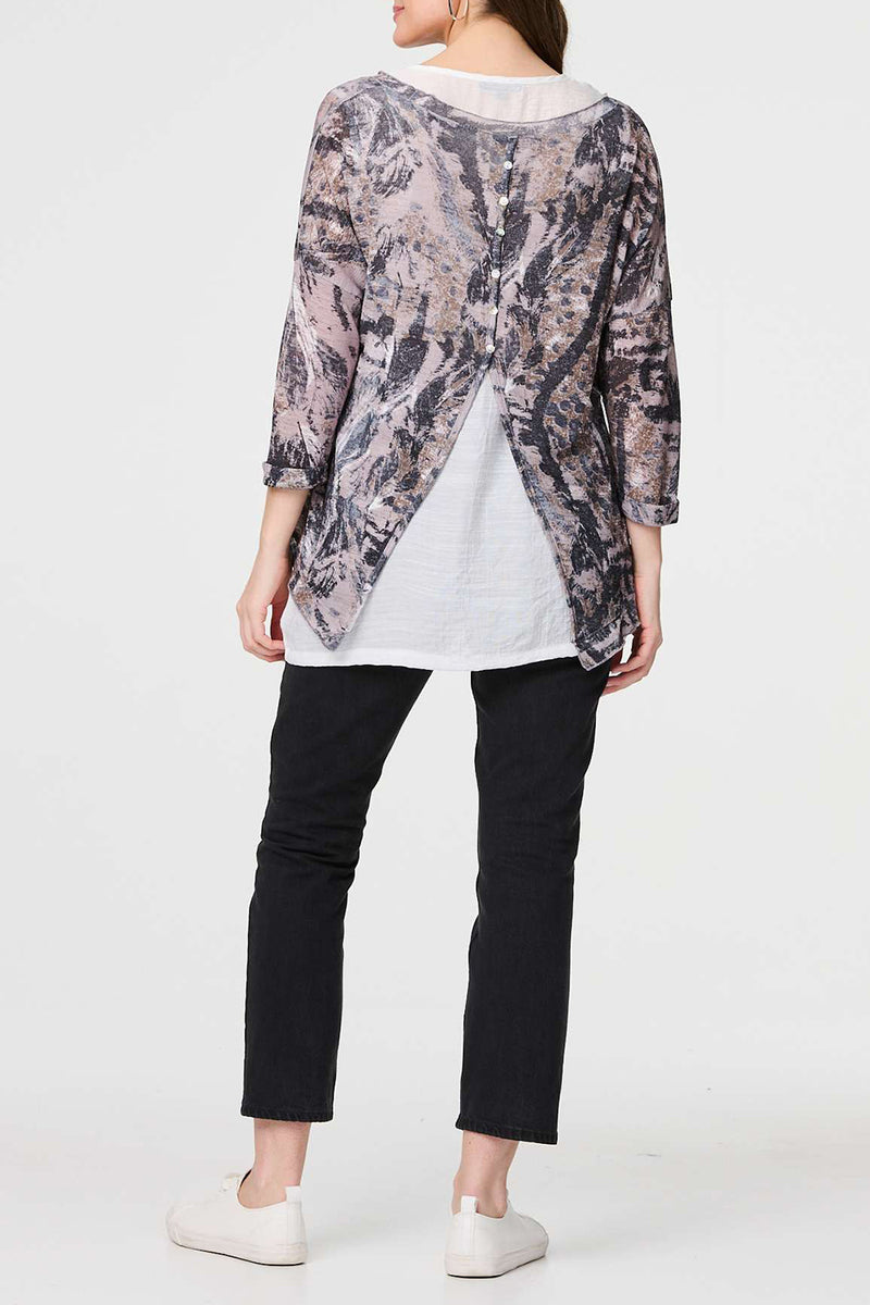 BEIGE | Animal Print Layered Hanky Hem Tunic