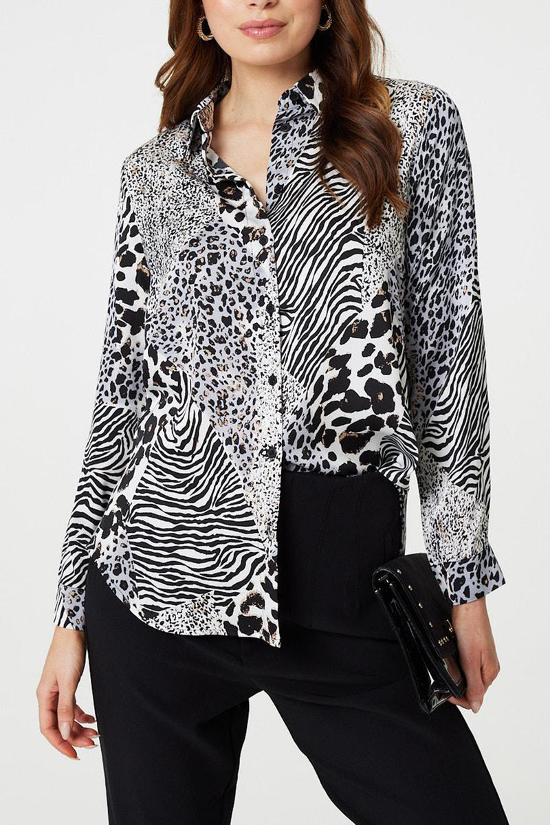 BLACK AND WHITE | Animal Print Long Sleeve Shirt