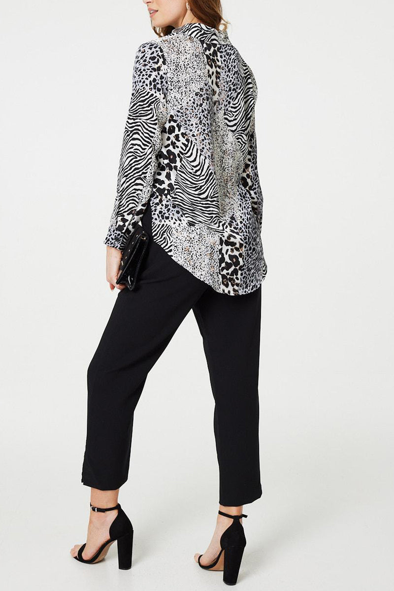 BLACK AND WHITE | Animal Print Long Sleeve Shirt