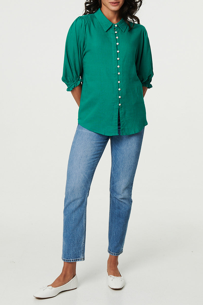 EMERALD | 3/4 Puff Sleeve Button Detail Shirt