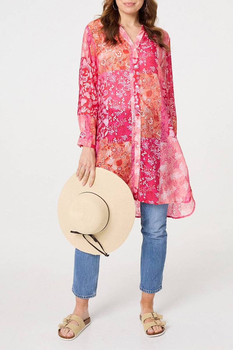 RED | Patchwork Print Tunic Shirt
