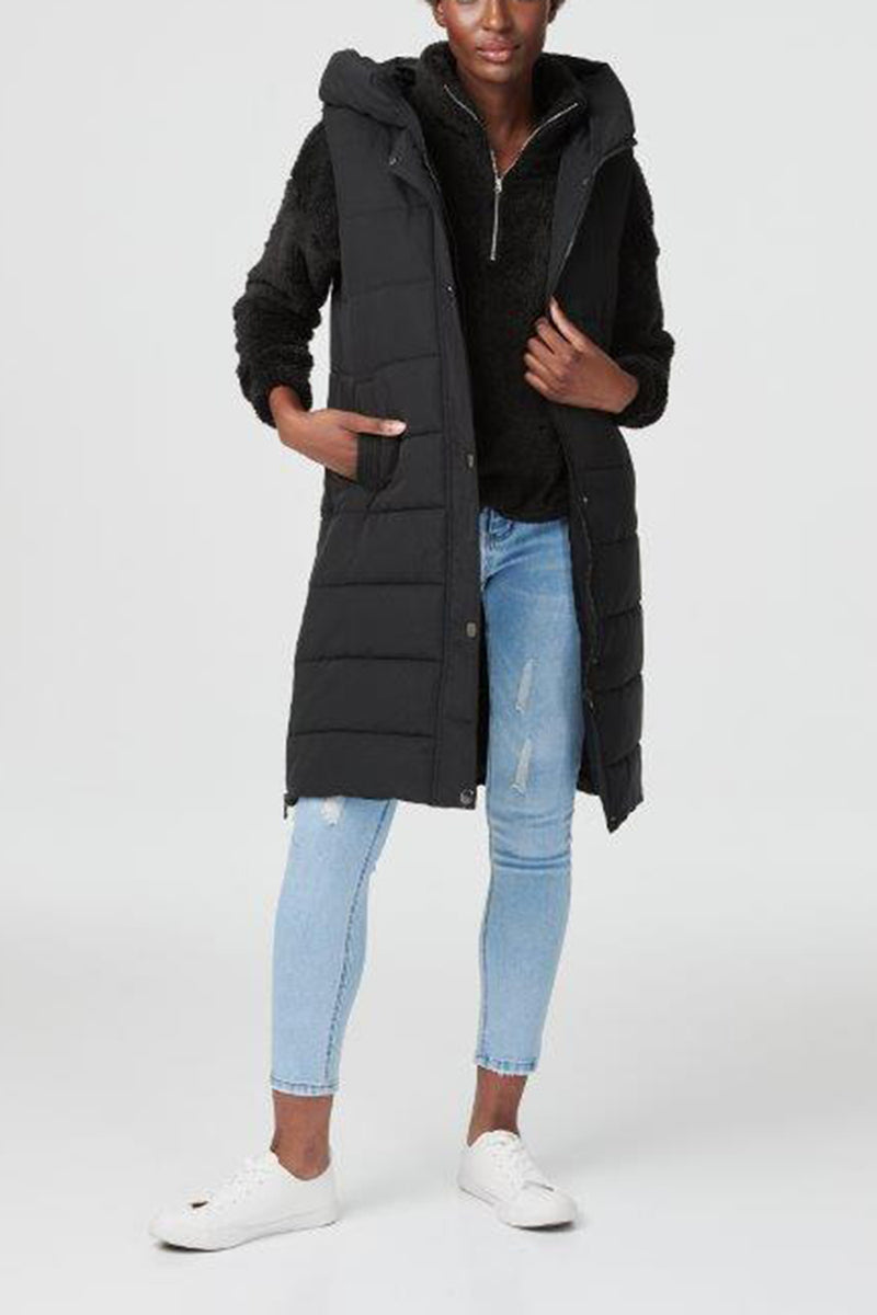 BLACK | Hooded Longline Puffer Vest
