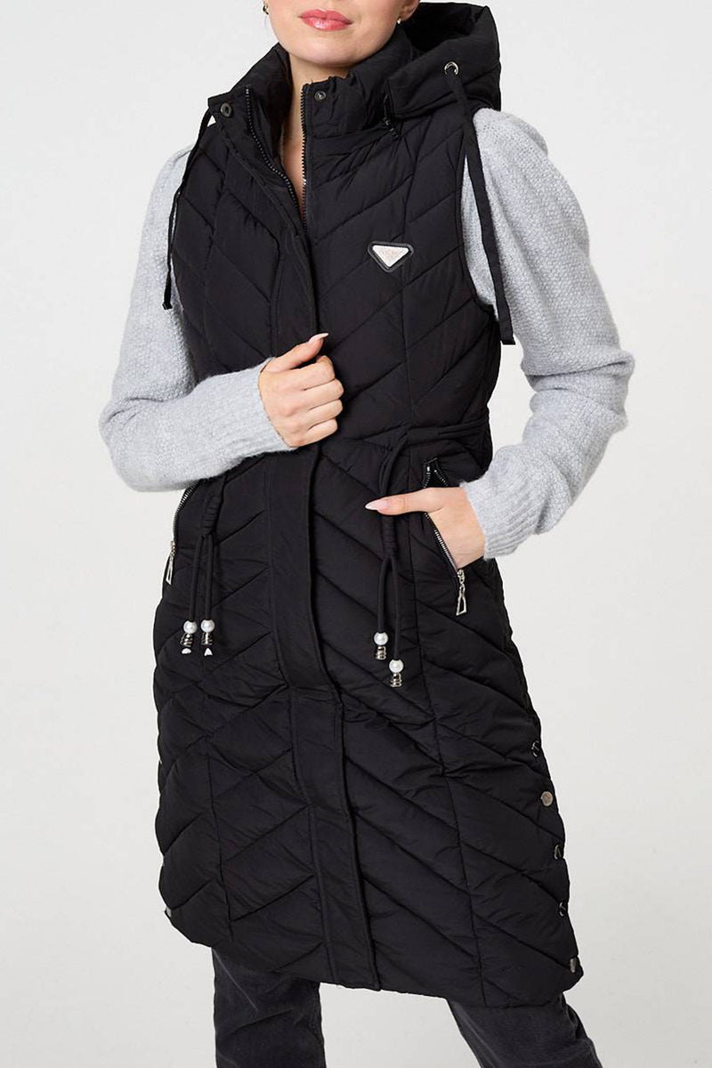BLACK | Longline Hooded Padded Puffer Gilet