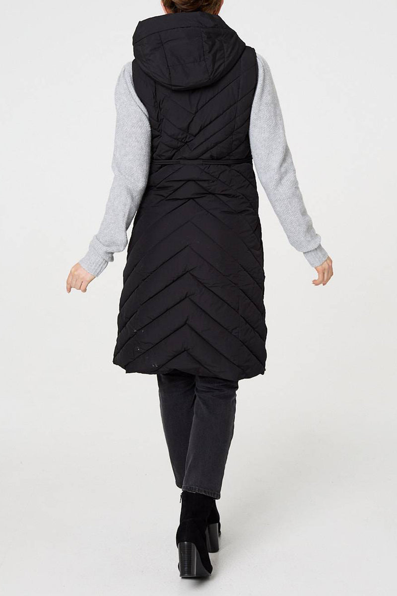 BLACK | Longline Hooded Padded Puffer Gilet