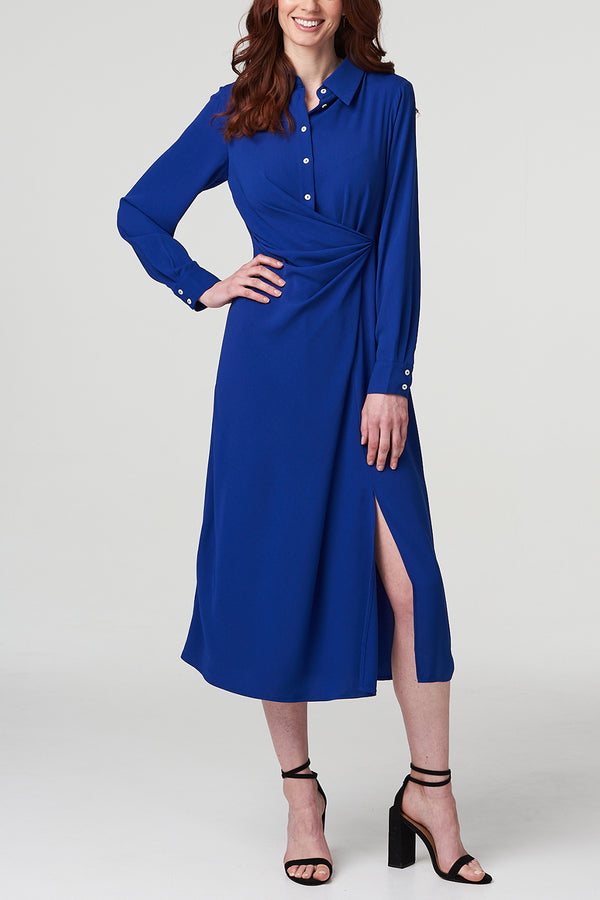 Cobalt Blue | Twisted Front Midi Shirt Dress