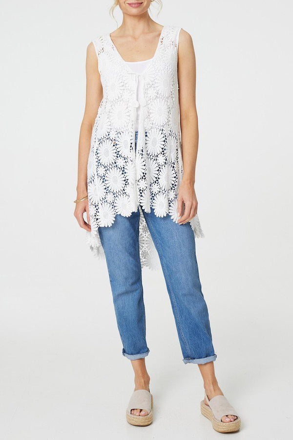 WHITE | Floral Lace High Low Longline Vest Top