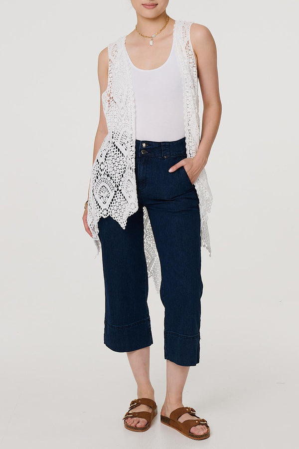 WHITE | Lace High Low Sleeveless Open Vest Top