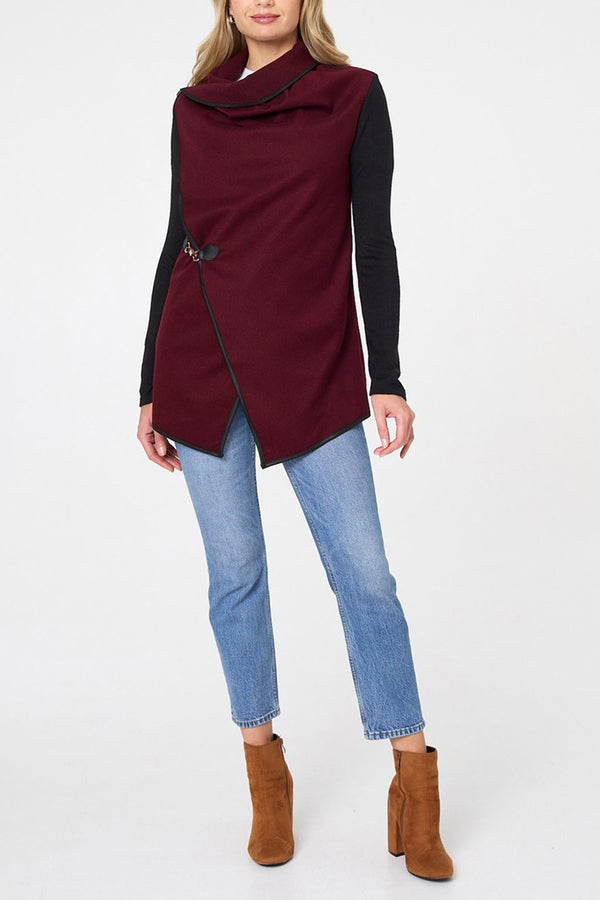 Wine | Colour Block Asymmetric Buckled Jacket