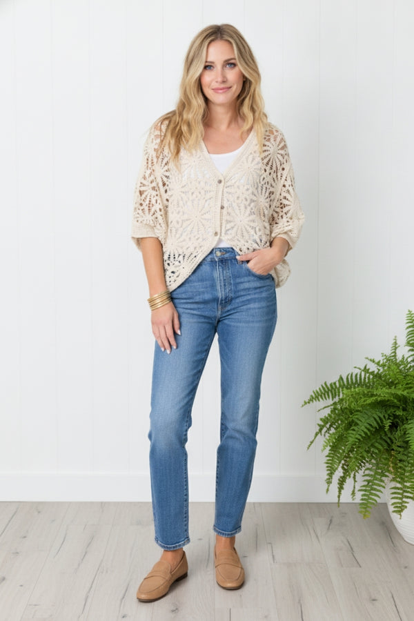 Crochet Texture Relaxed Cardigan| BEIGE