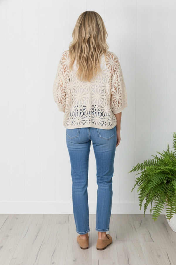 Crochet Texture Relaxed Cardigan| BEIGE