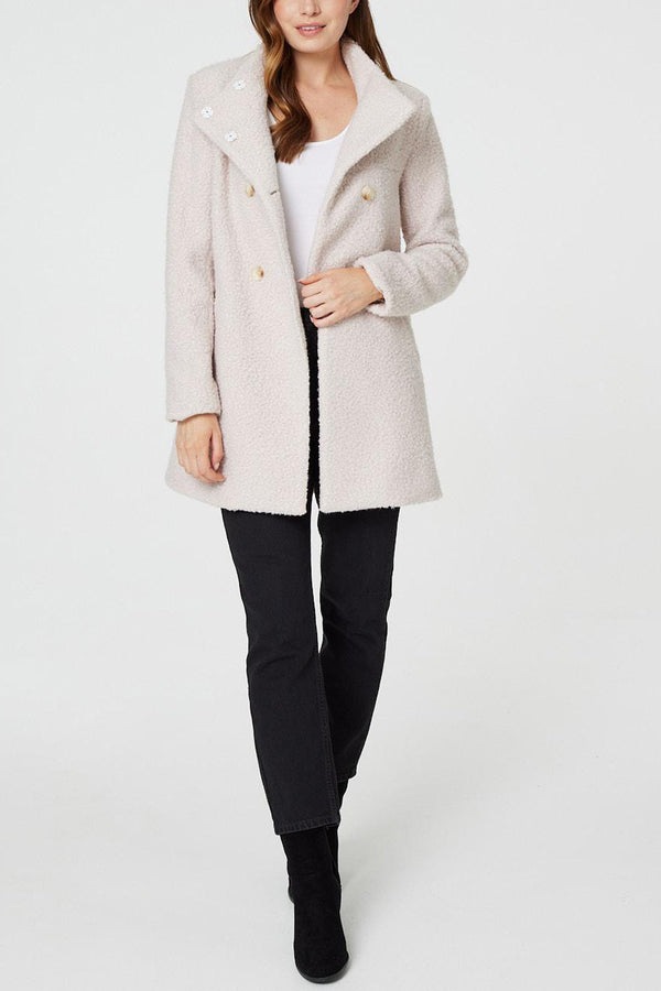 BEIGE | Double Breasted Teddy Coat