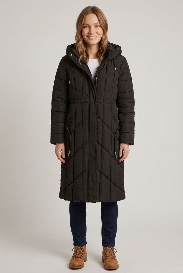 Padded Hooded Longline Puffer Coat| BLACK