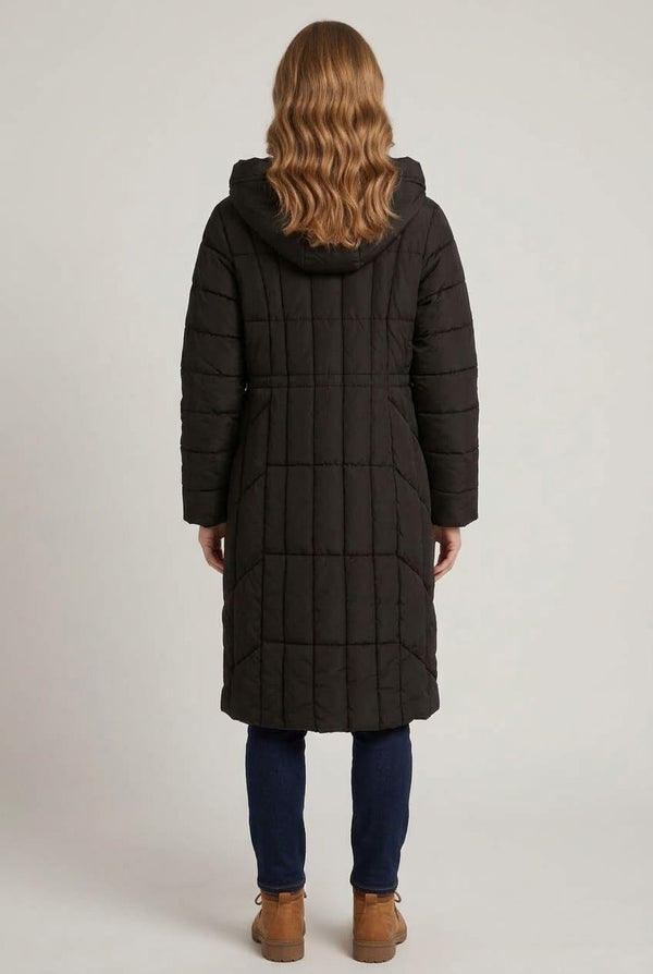 Padded Hooded Longline Puffer Coat| BLACK